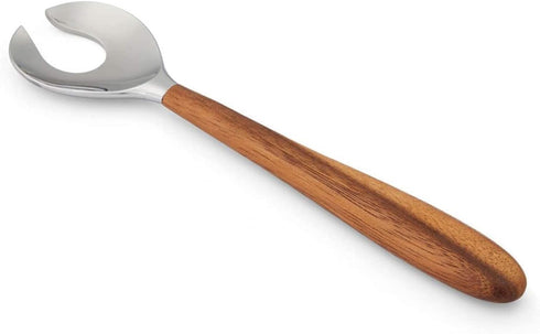 nambe Curvo Serving Fork, 13 Inch Stainless Steel and Acacia Wood, Designed by Steve Cozzolino
