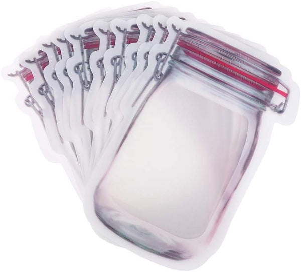 50Pcs Mason Jar Pattern Food Storage Bags, Reusable Portable Smell Proof Ziplock Bags, Red 7.6 5.4in