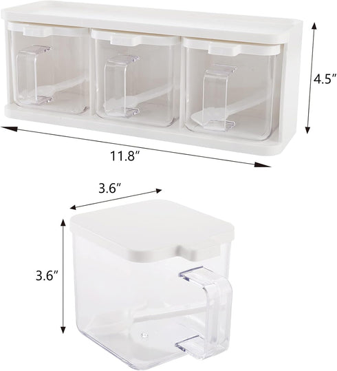2 Pack 3 Set Hedume Grids Clear Seasoning Box with Handle and Spoon, Seasoning Storage Container Rack Combo