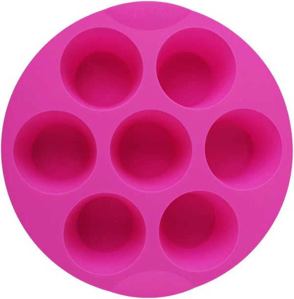 7 Cavity Silicone Air Fryer Muffin Pans, Nonstick Brownie Cake Mold, Round Pudding Cupcake Recipe Tray