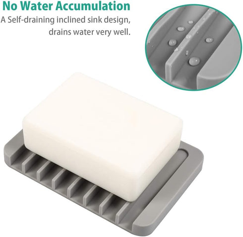 3PCS Premium Silicone Self Draining Soap Holder - Soap Saver for Shower, Bathroom, Kitchen, Easy Clean, Keep Soaps Dry
