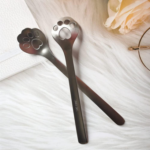 Small Hollow Out Stainless Steel Cat Paw Coffee Teaspoon, Dessert Spoon, Appetizer Tableware Spoon for Kitchen