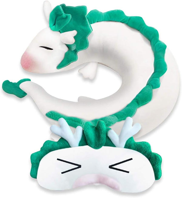 Anime Dragon U-Shape Neck Pillow with Cute Plush Toy and Sleep Mask, Perfect for Travel, Christmas, Birthday Gift