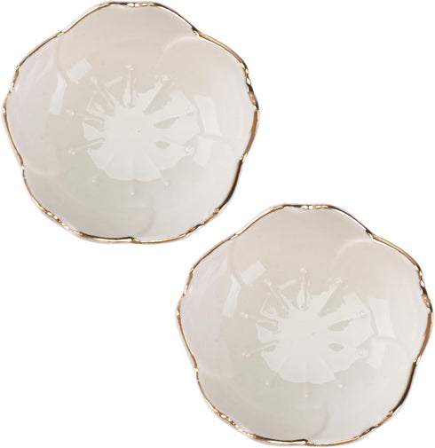 DOITOOL Ceramic Seasoning Dishes, 2 Pcs Porcelain Sushi Dipping Bowl, Cherry Blossom Sauce Holder (White)