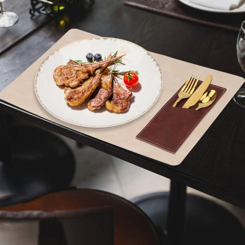 Leather Cutlery Sleeve Utensil Holders, 2 Pcs (Red brown/Wine red) for Knife and Fork Silverware, Mother's Day Decor