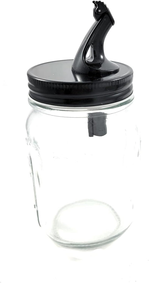 Black Mason Jar Pour Spouts with Flap, 2 Pack Regular Mouth Spouts for Moonshine and Whiskey (USA Made)