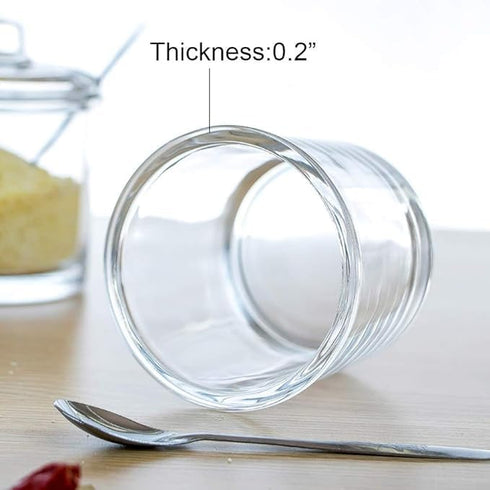 123Arts Glass Sugar Bowl Spice Jar with Lid and Stainless Steel Spoon