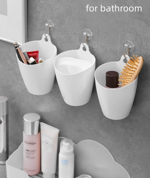 3 Pack Wall Mount Makeup Holder Organizer,Hanging Plastic Wall Storage Cup Holder for Makeup Brush,Toothbrush,Lipstick,Eyeliner,Cosmetic,Multi-Fuction Hanging Wall Storage Bucket