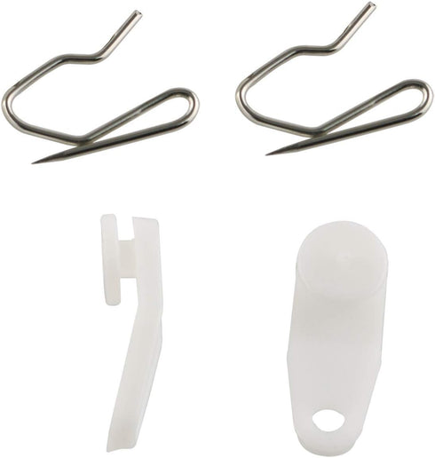 E-outstanding 50 Sets White Plastic Traverse Rod Slides, Rail Glider and Metal Curtain Hooks for Window