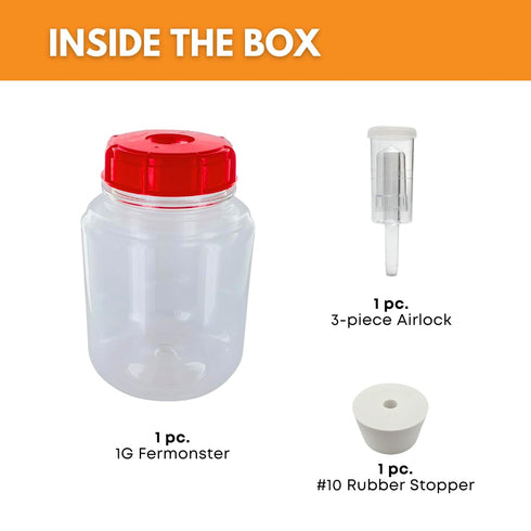 FastRack 1 Gallon PET Wide Mouth Fermonster, Airtight Lid, #10 Drilled Stopper & Twin Bubble Airlock for Brewing