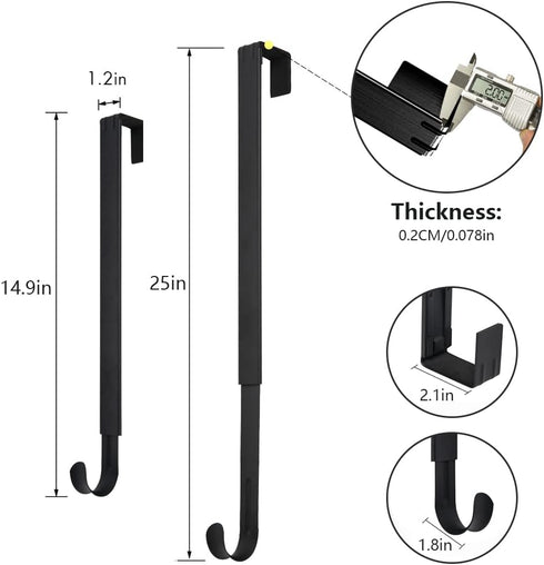 Adjustable Over The Door Wreath Hanger, 14.9 to 25 Inches, Wreath Holder for Front Door Decor, Black