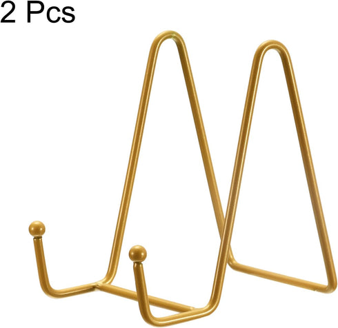 uxcell 2Pcs 4.3 Inch Iron Plate Stand for Display, Decorative Easel Holder for Picture Photo Book, Gold