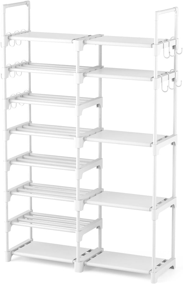ROJASOP White Shoe Rack, Tall Metal Shoe Rack Organizer for Entryway Closet