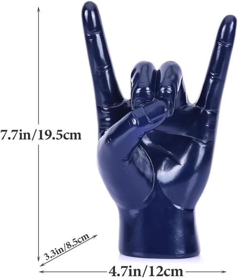 7.7" QIANLING Blue Resin Rock On Hand Gesture Statue - Rock Culture Music Lovers' Decorative Tabletop Sculpture