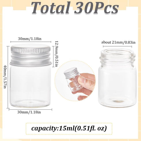 SUNNYCLUE 30Pcs Mini Glass Vials with Aluminum Screw Lids 15ml Small Glass Vial Small Glass Bottles Small Glass Bottles Clear Tiny Glass Jars for DIY Craft Storage Art Wedding Party Favors Decor by SUNNYCLUE