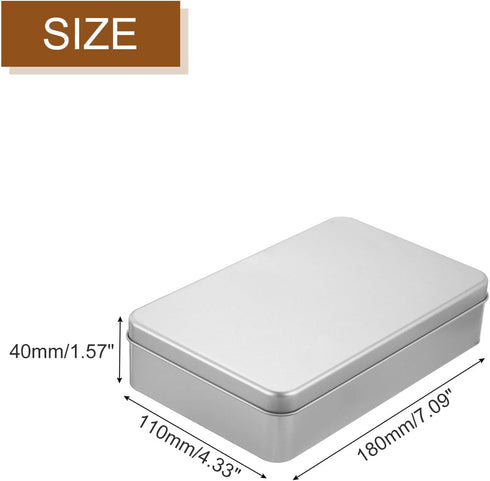 uxcell Metal Tin Box Containers, 2Pcs 7.1x4.3x1.6 Inch Silver Mini Portable Metal Rectangular Empty Hinged Tins Box with Lid for Home Storage Organizer by uxcell