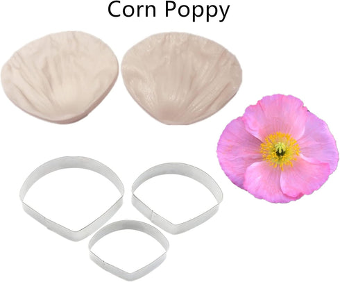 8set Gumpaste Flower Silicone Mold and Cutter, Stainless Steel Flower Cutter for Wedding and Birthday Cake Decorating