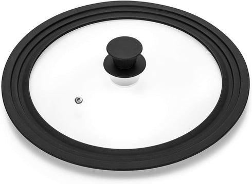Universal Lid for Pots, Pans, and Skillets, Tempered Glass with Heat Resistant Silicone Rim, Black