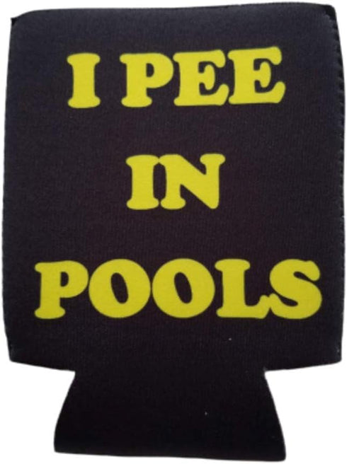 I Pee in Pools - Funny Can Cooler - Multiple Color Variations - Perfect Gag Gift (Black, Neoprene)