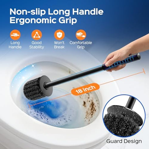 Set HAMITOR Black Toilet Bowl Brush: Metal Rustproof Bathroom Cleaning Accessories with Hidden Holder for Renters