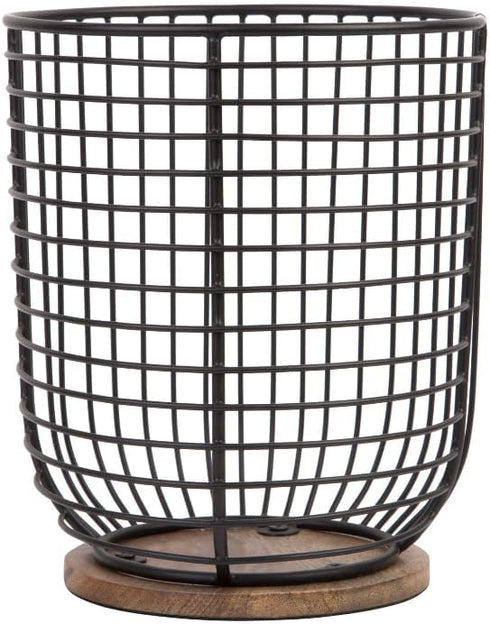 MosJos Extra Large Black Utensil Holder 7.2 x 6.2 with Wooden Base - Farmhouse Kitchen Countertop Organizer for Cooking