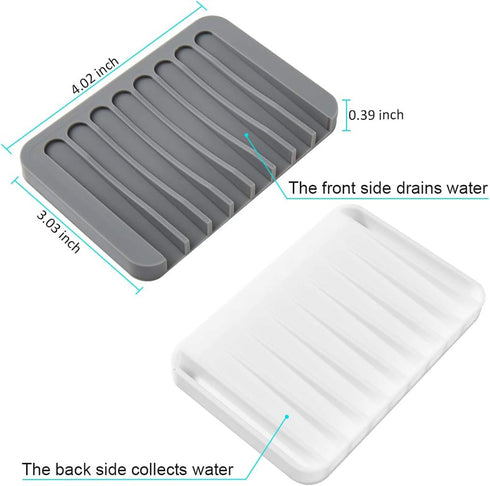2PCS Premium Silicone Soap Dish Holder for Shower Bathroom Kitchen Sinks, Non-Slip Design, Easy Cleaning (White, Gray)