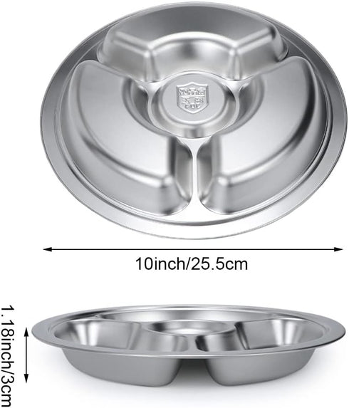 Litewoo Stainless Steel Round Divided Plate - 4 Sections