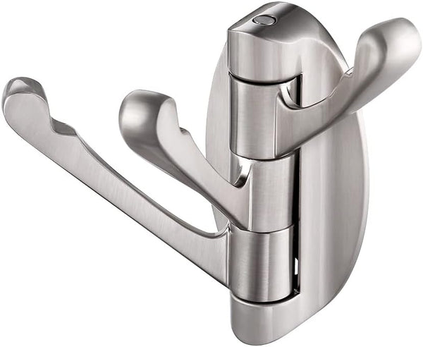 KES Solid Metal Swivel Hook - Heavy Duty Folding Swing Arm Triple Coat Hook, Brushed Nickel, A5060-2