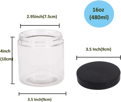 6 Pack 16 oz Glass Jars with Plastic Lids, Kitchen Canisters for Pantry Organization, Food Storage Jars, 8 Chalk Labels