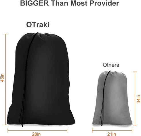 2 Pack Heavy Duty Large Laundry Bag, 28 x 45 inch Extra Hamper Bag for Dirty Clothes Organizer, Black
