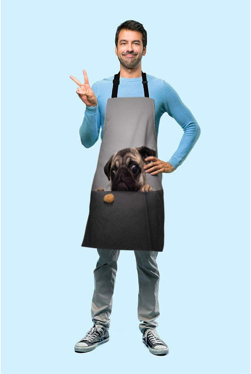 Beabes Pug Puppies Series Kitchen Apron Bib Apron for Chef, Restaurant, Home Cleaning