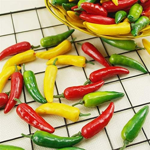60pcs Simulation Artificial Lifelike Small Chili - Fake Vegetable Red Yellow Green Pepper for Decoration