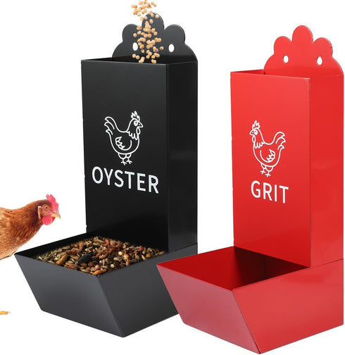 Kalekey 2 Pack Metal Chicken Feeder, Oyster Shell and Grit Feeder Hanging/Ground Chicken