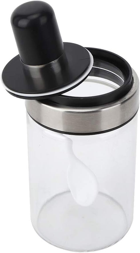 Glass Spice Jars, Transparent Seasoning Bottle Container with Visible Cover Spoon for Kitchen