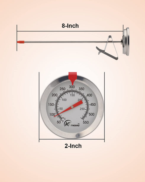 KT THERMO Candy/Deep Fry Thermometer with Instant Read, 8" Stainless Steel Stem for Meat Cooking, BBQ, Turkey