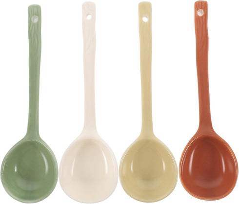 4pcs Ceramic Soup Spoons, Japanese Ramen Soup Spoons, Retro Korean Style Tablespoon for Wonton Dumpling