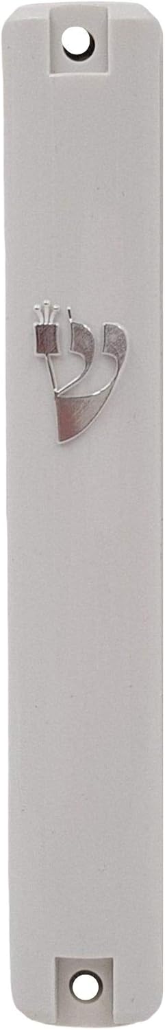 TALISMAN4U Waterproof White Mezuzah Case with Scroll Classic Judaica Israel Plastic Door Mezuza Silver Shin (4 Inches -