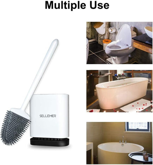 Set (2 Pack, Sellemer Toilet Brush and Holder for Bathroom, Flexible Toilet Bowl Brush Head with Silicone Bristles