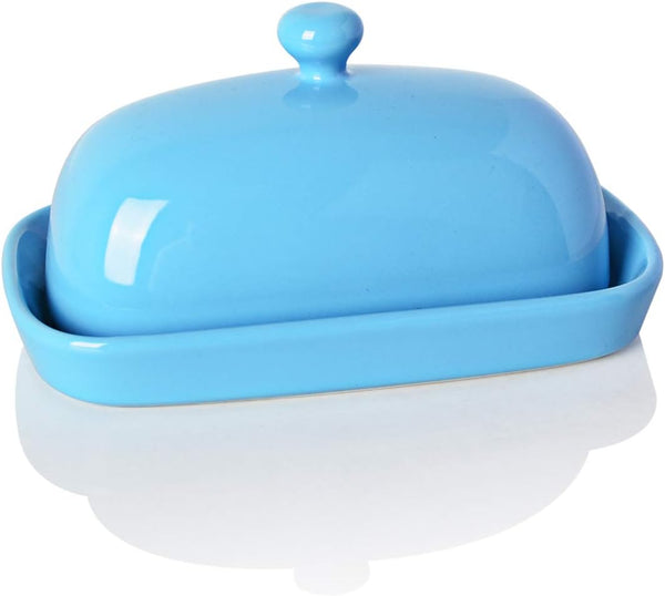 Sweejar Ceramic Butter Dish with Lid for Countertop, Porcelain Butter Keeper for East/West Coast Butter (Steel Blue)