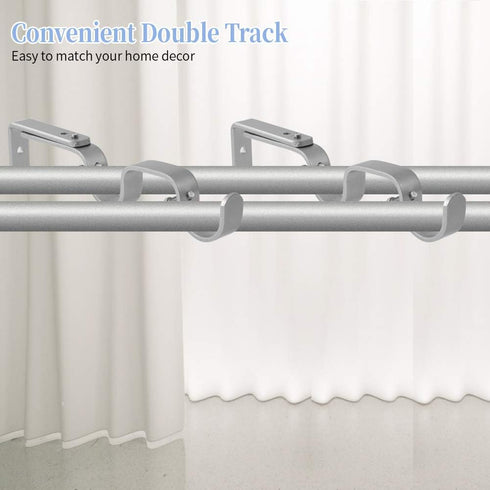 Heavy Duty Curtain Rod Brackets - Adjustable Double Rod Holders, 1 Inch (2 PCS, Silver)