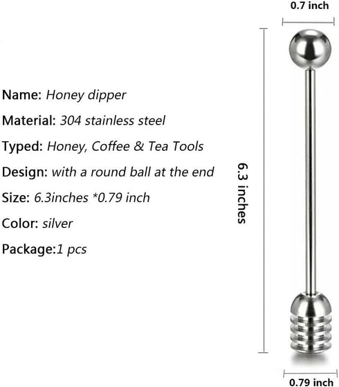 304 Set, 6.3 Inch 1 Pack 1 NiceGo Honey Dipper. Premium Stainless Steel Honey Dipper Kitchen Stirrer, Deep-Groove