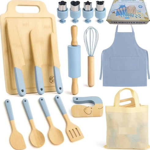Wooden Kids Safe Knife and Kids Baking Set for Real Cooking, Toddler