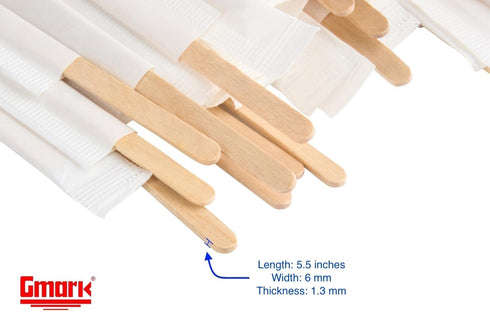Gmark Individually Wrapped 5.5" Coffee Stir Sticks, Eco Friendly Natural Birch Stirrers for Hot Drinks - 500pc