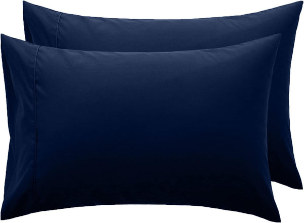 DAN RIVER 100% Organic Cotton Jersey Queen Pillowcases, Set of 2, 20" x 30", Navy, Breathable Cooling