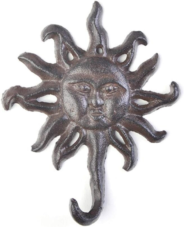 Antiqued Cast Iron Sun Head Single Hook Hanger, Heavy Duty Animal Shaped Coat Hat Hook, Decorative 1 pc
