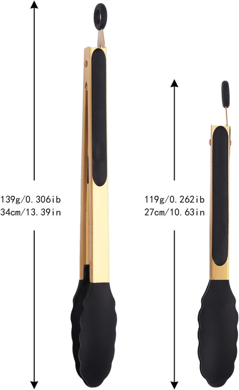 Set of 2 Stainless Steel Classic Kitchen Tongs 9" and 12" with BPA Free Silicone Tips, Dishwasher Safe