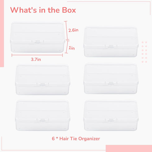 BATTIPAW 6PCS Hair Tie Organizer, Transparent Mini Storage Box, Clear Plastic Container for Home & Office