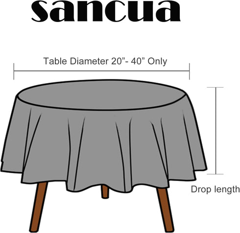 sancua Round Tablecloth, 60 Inch Water Resistant Washable Polyester for Dining and Parties, Black