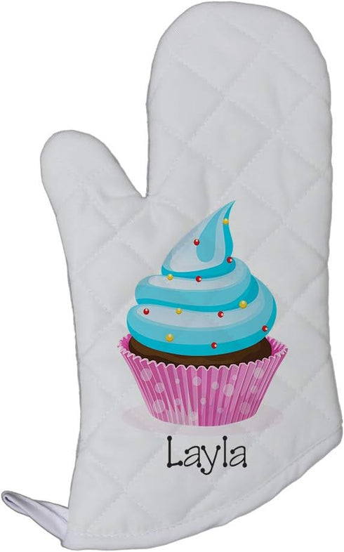 Personalized Custom Text Blue Cupcake Polyester Kitchen Oven Mitt Mittens