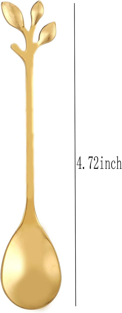 12 pcs Stainless Steel Gold Leaf Coffee Spoon Set, Creative Tableware Dessert Spoons for Ice Cream, Cake, Tea